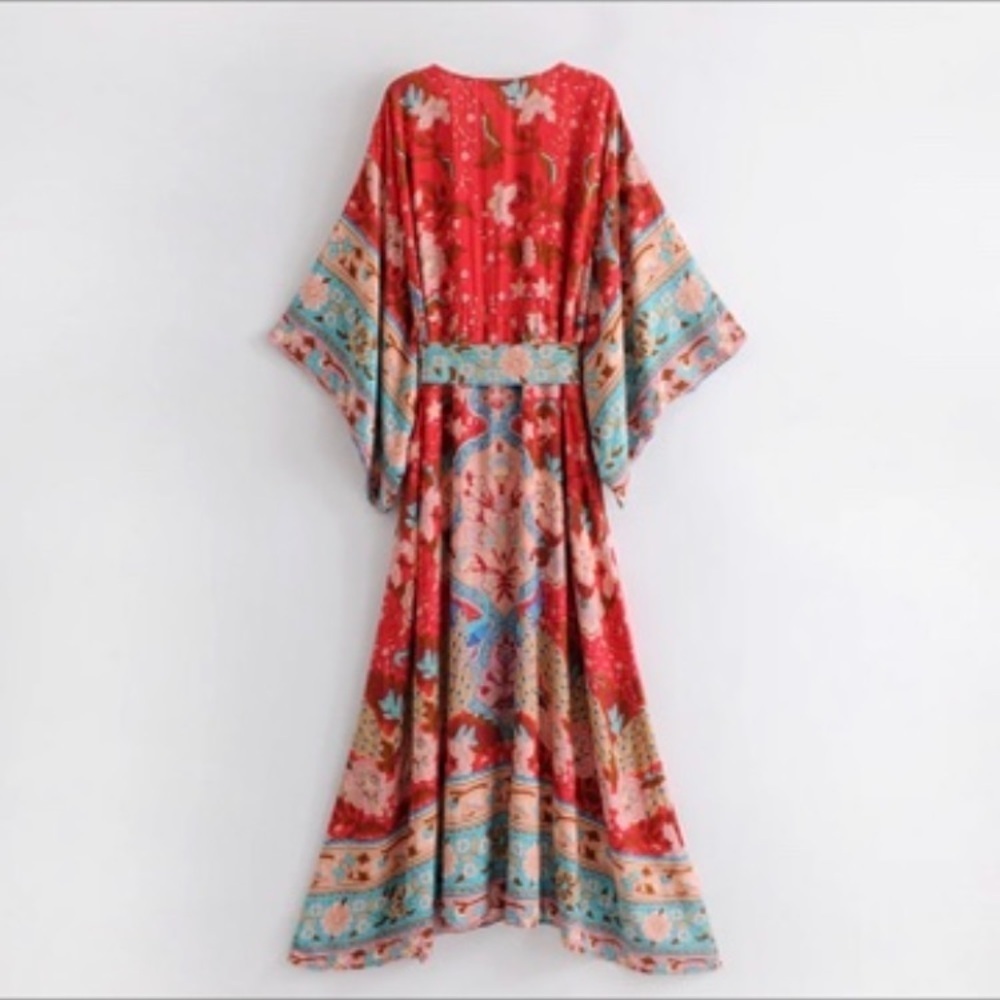 Vibrant Bohemian Kimono Maxi Dress - Picture 5 of 14